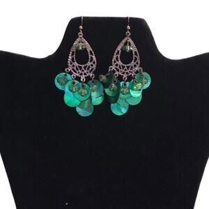 Vintage Silver Natural Green Piet, Green Beads Lightweight Dangle Earrings